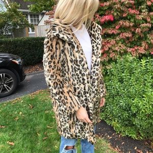 Tan Leopard Print Faux Fur Long Lux Coat